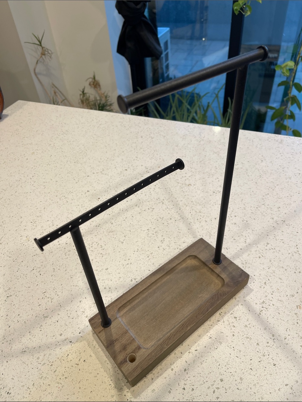 Wood and Black Metal Jewelry Organizer Stand - Brown